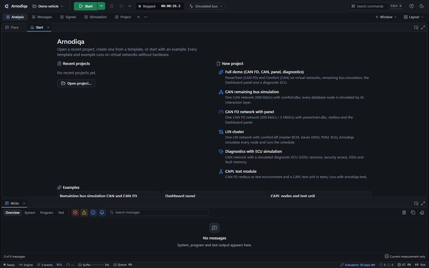 Open a project, create a new one and add a database, step 1