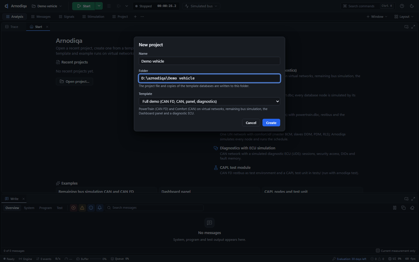 Open a project, create a new one and add a database, step 3