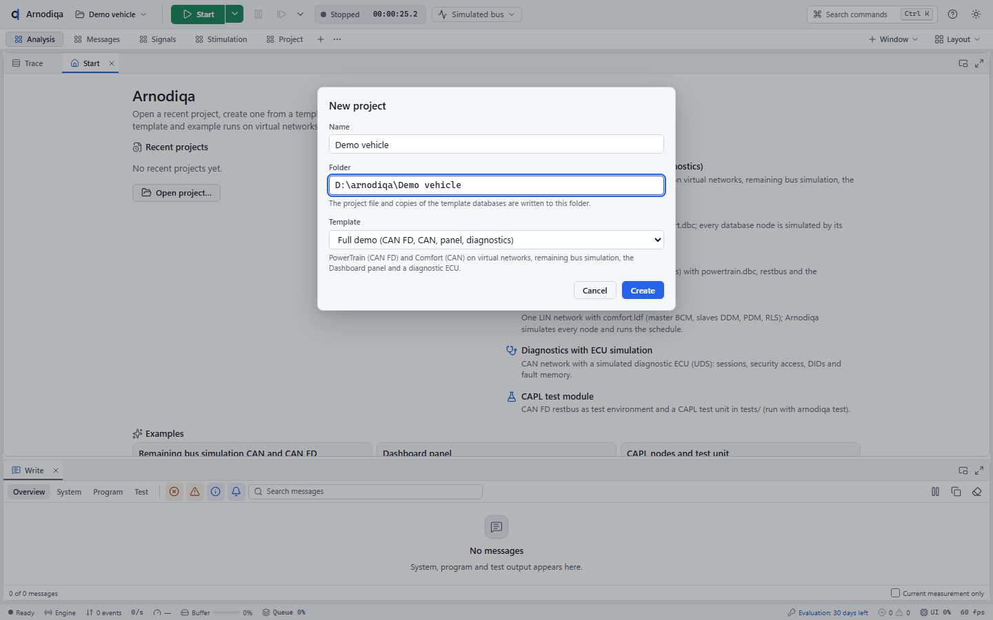 Open a project, create a new one and add a database, step 3