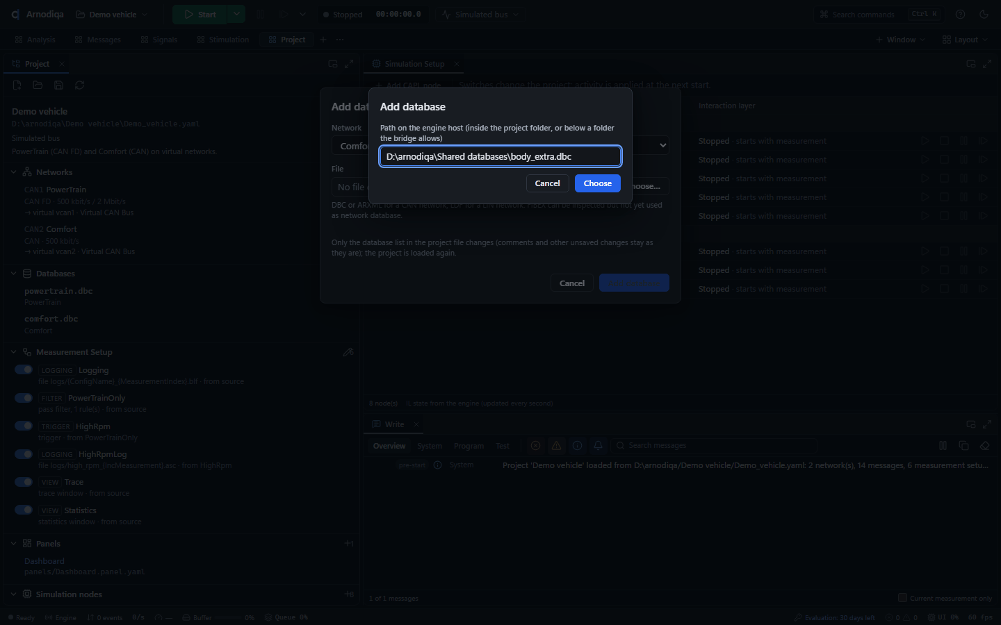 Open a project, create a new one and add a database, step 6