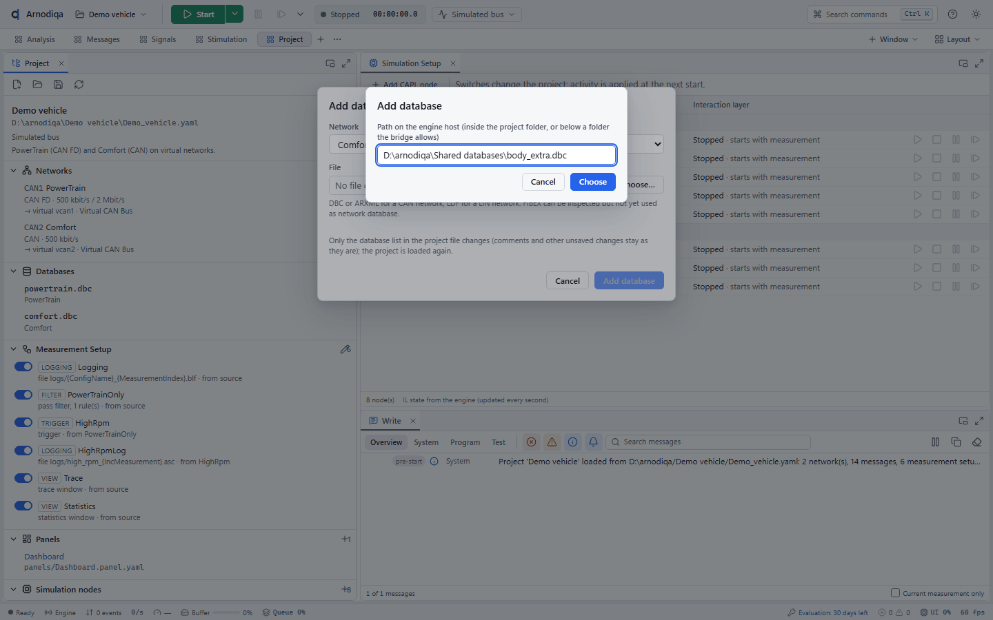 Open a project, create a new one and add a database, step 6