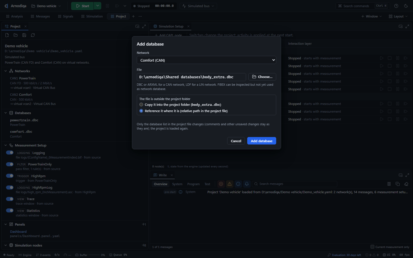 Open a project, create a new one and add a database, step 7
