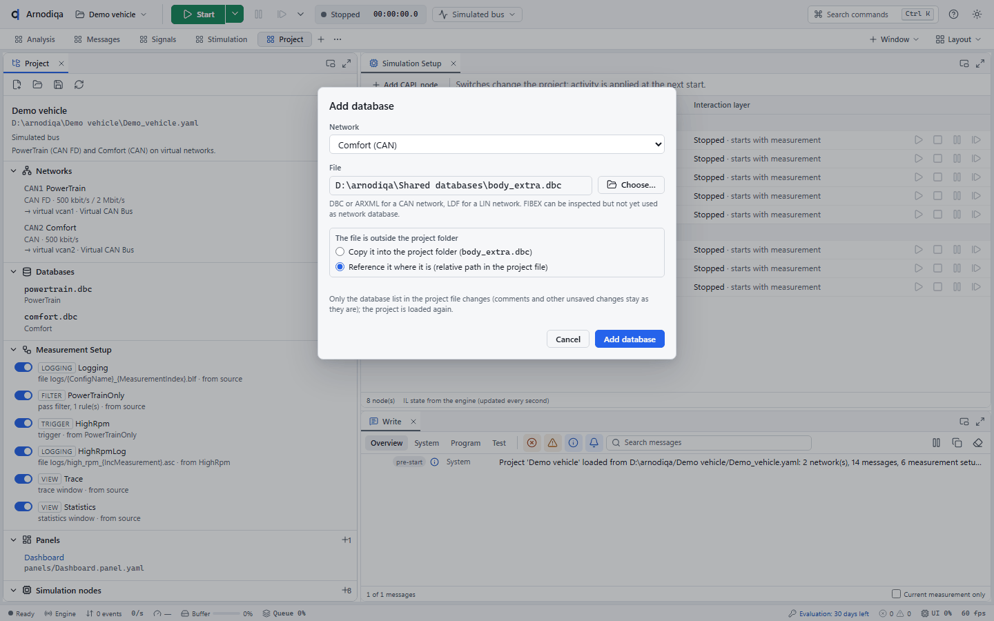 Open a project, create a new one and add a database, step 7