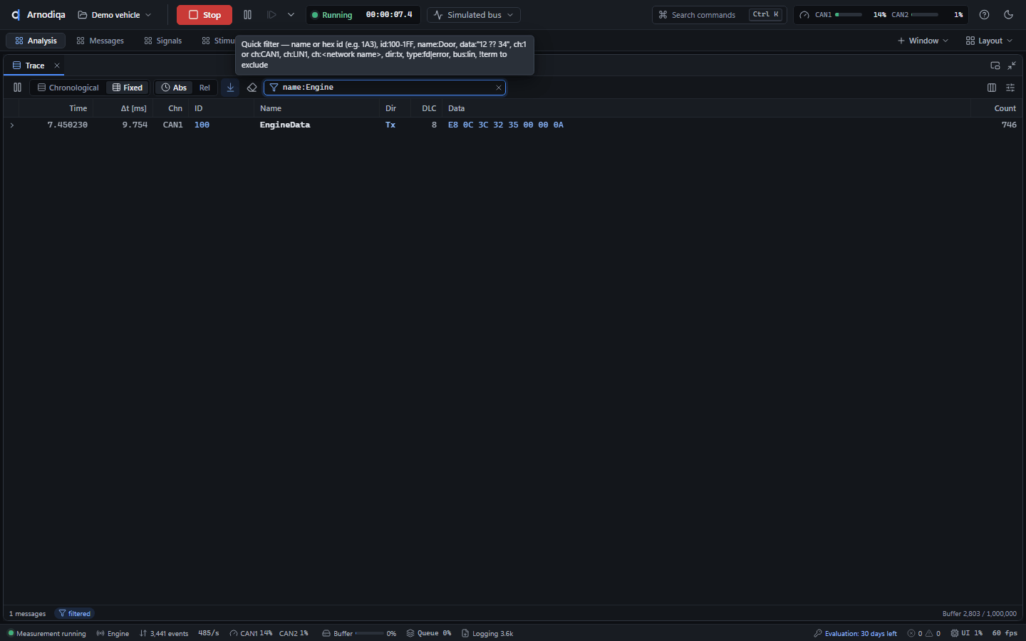The Trace: modes, filtering, signals and export, step 3