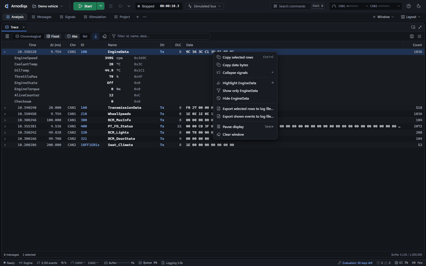 The Trace: modes, filtering, signals and export, step 6