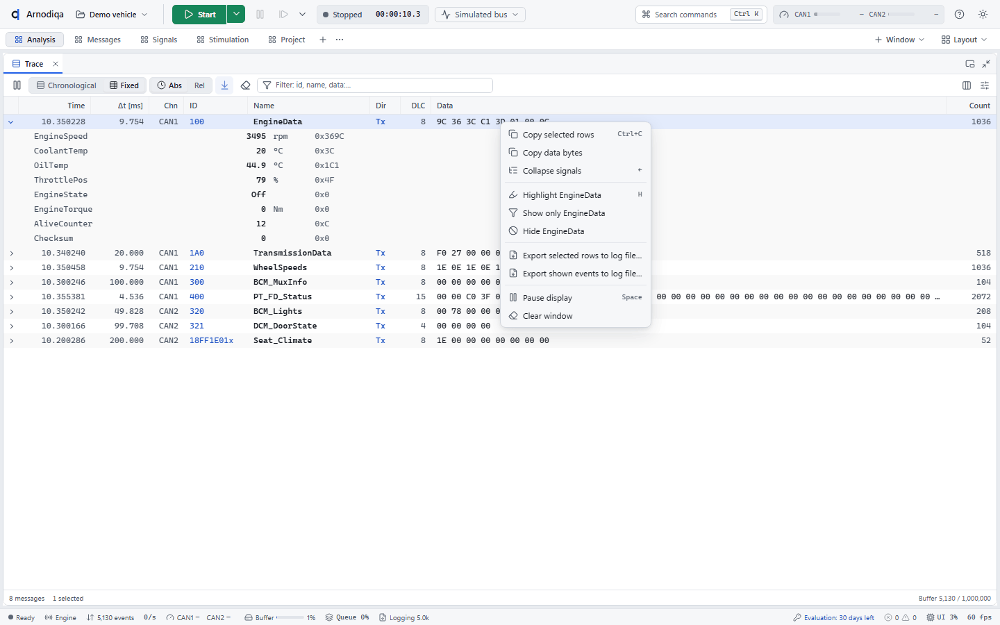 The Trace: modes, filtering, signals and export, step 6