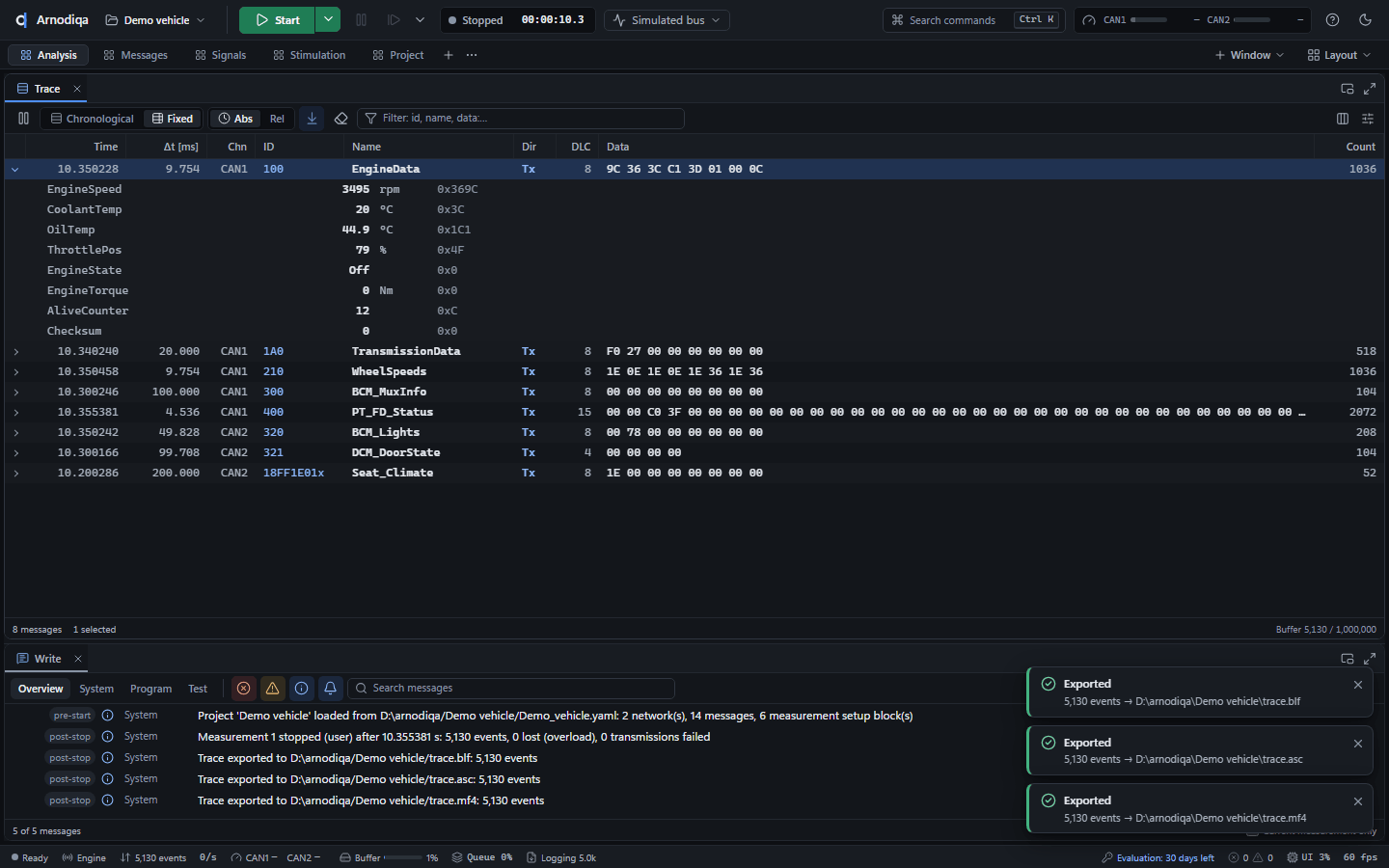The Trace: modes, filtering, signals and export, step 7
