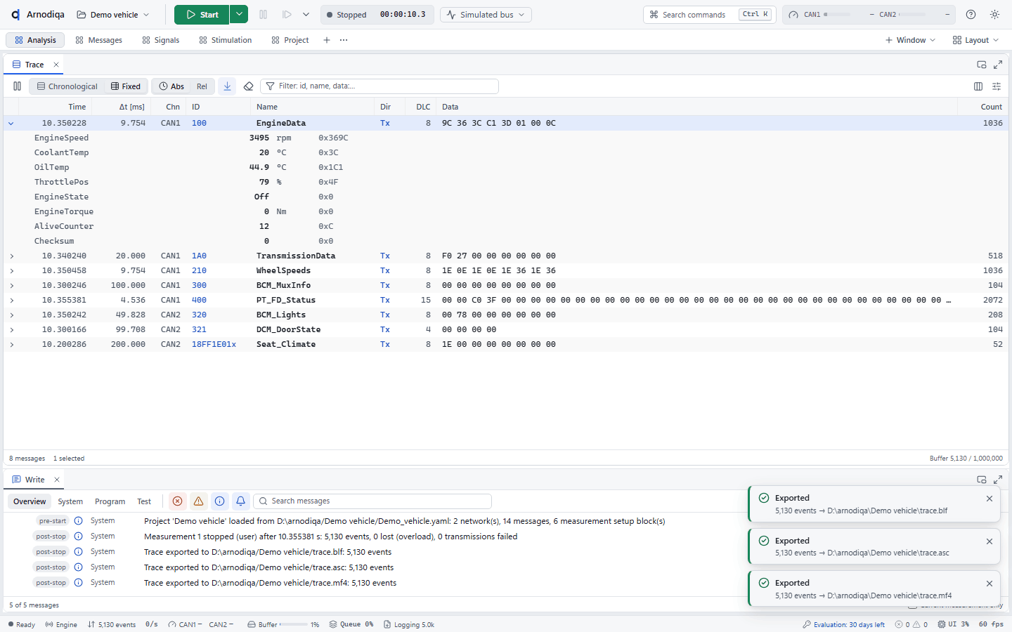 The Trace: modes, filtering, signals and export, step 7
