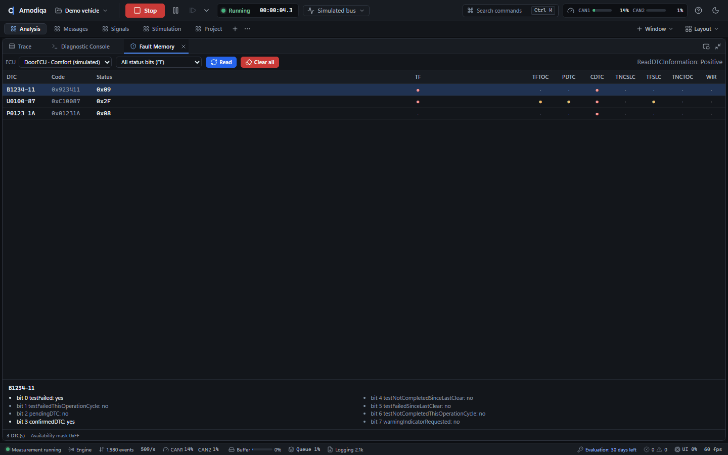 Diagnostics: UDS console and fault memory, step 3