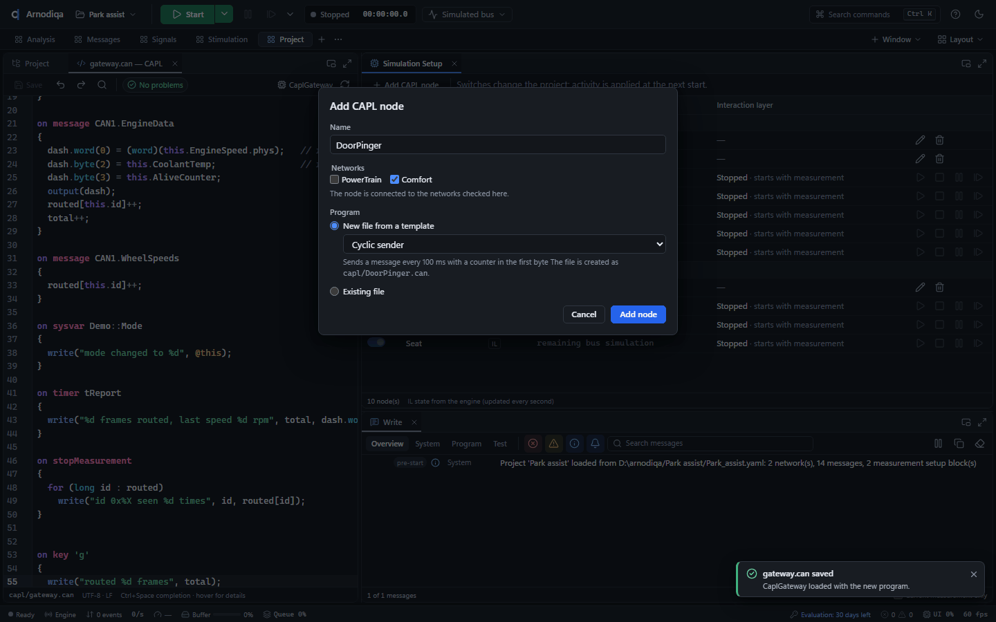 Add and edit CAPL nodes, step 7