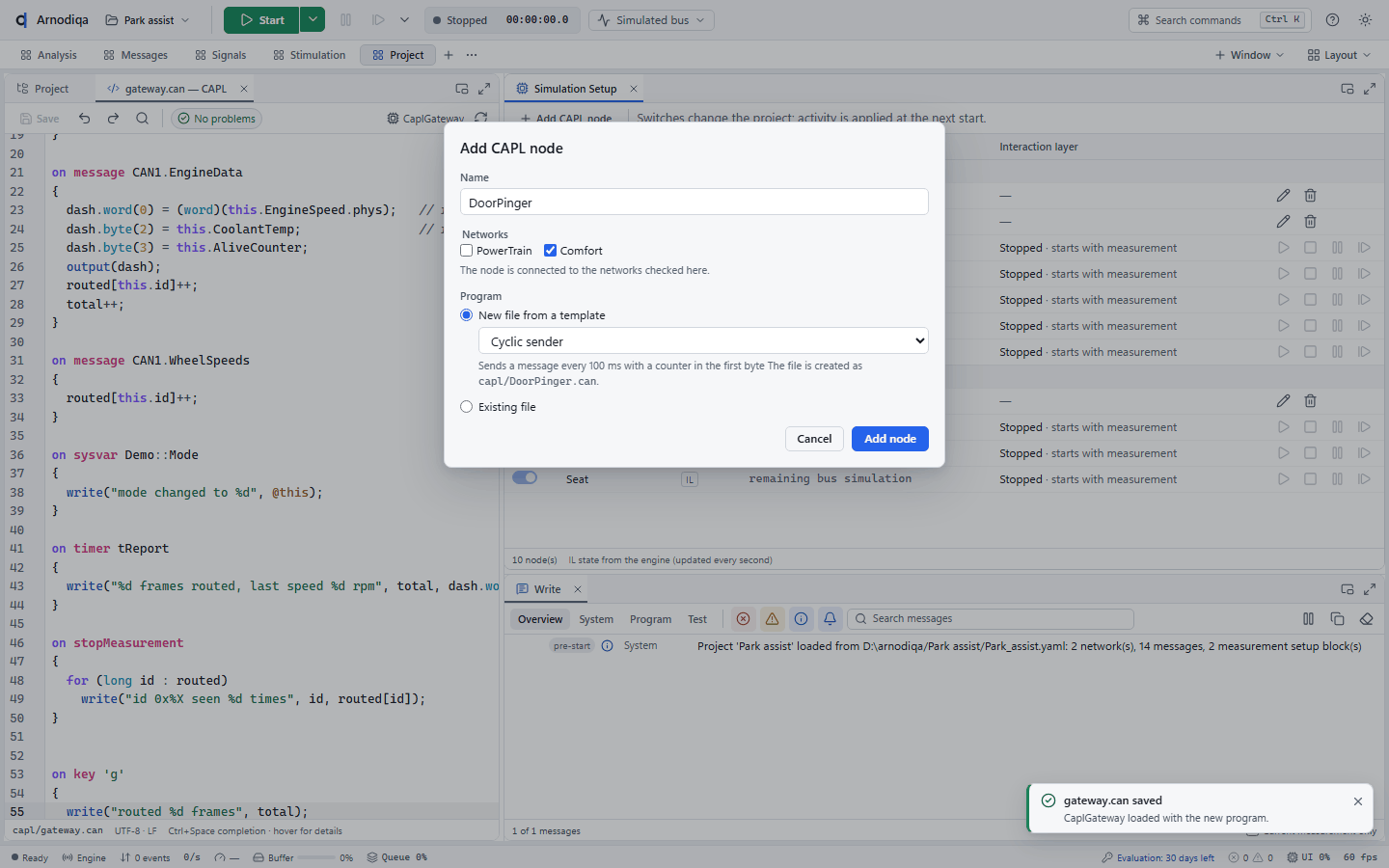 Add and edit CAPL nodes, step 7
