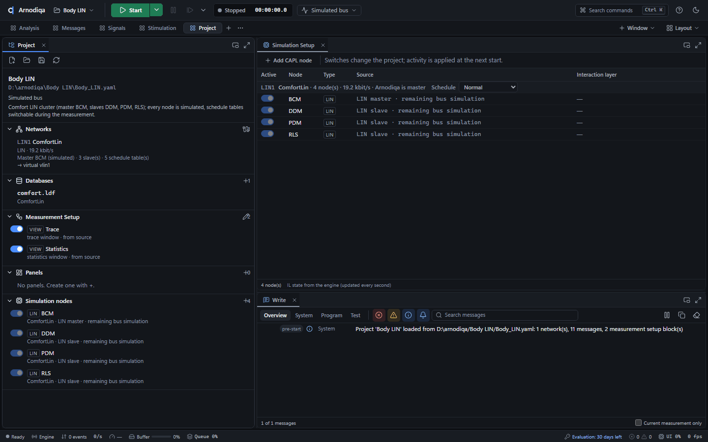 LIN: schedule tables, slaves and LIN in the Trace, step 1