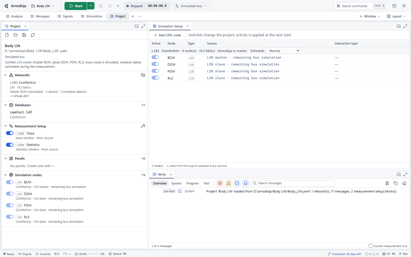 LIN: schedule tables, slaves and LIN in the Trace, step 1
