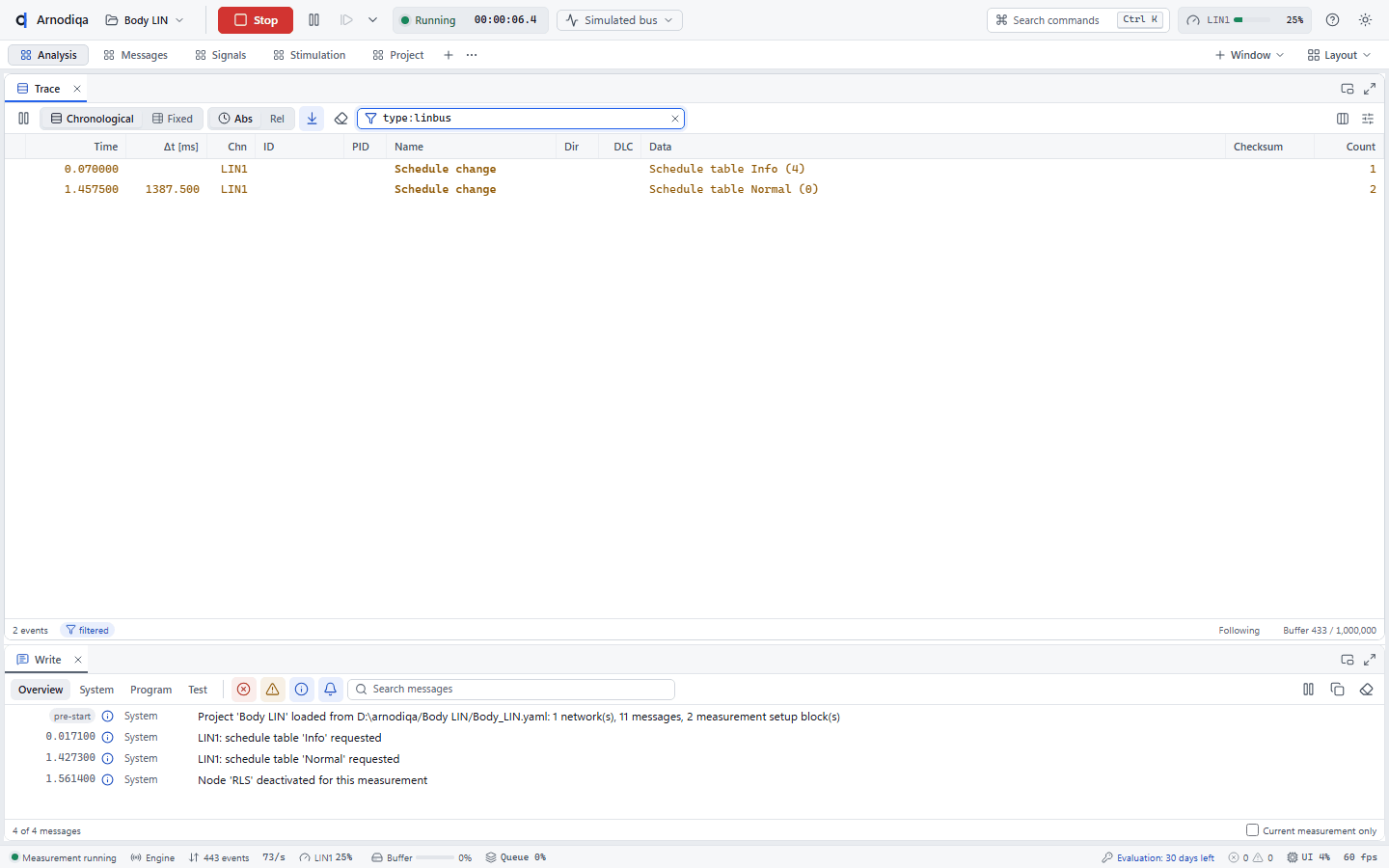 LIN: schedule tables, slaves and LIN in the Trace, step 5