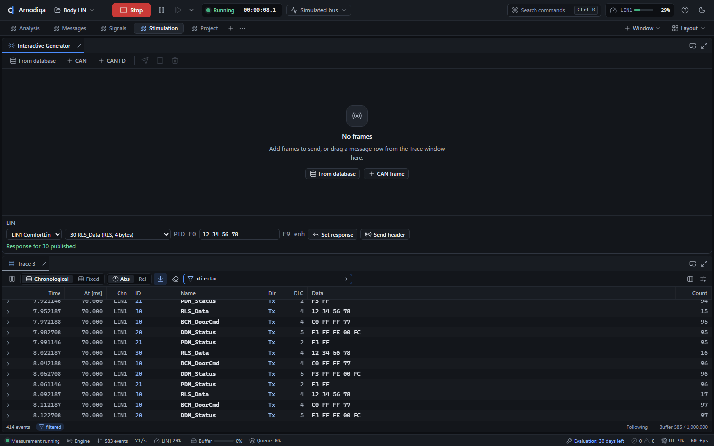 LIN: schedule tables, slaves and LIN in the Trace, step 6
