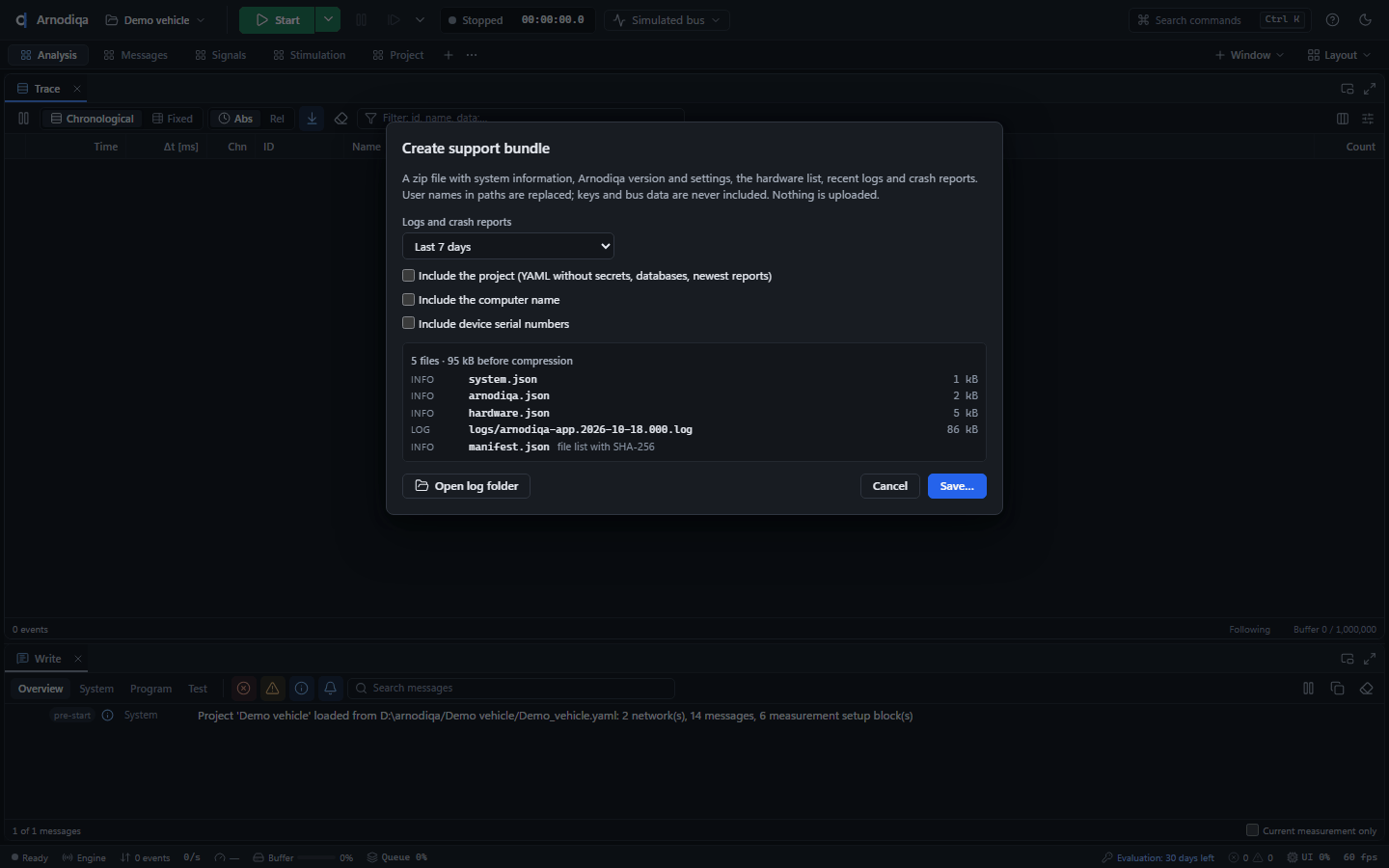 Support bundle and log folder, step 2
