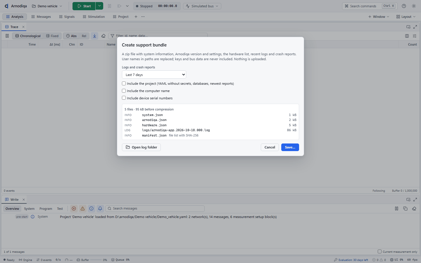 Support bundle and log folder, step 2